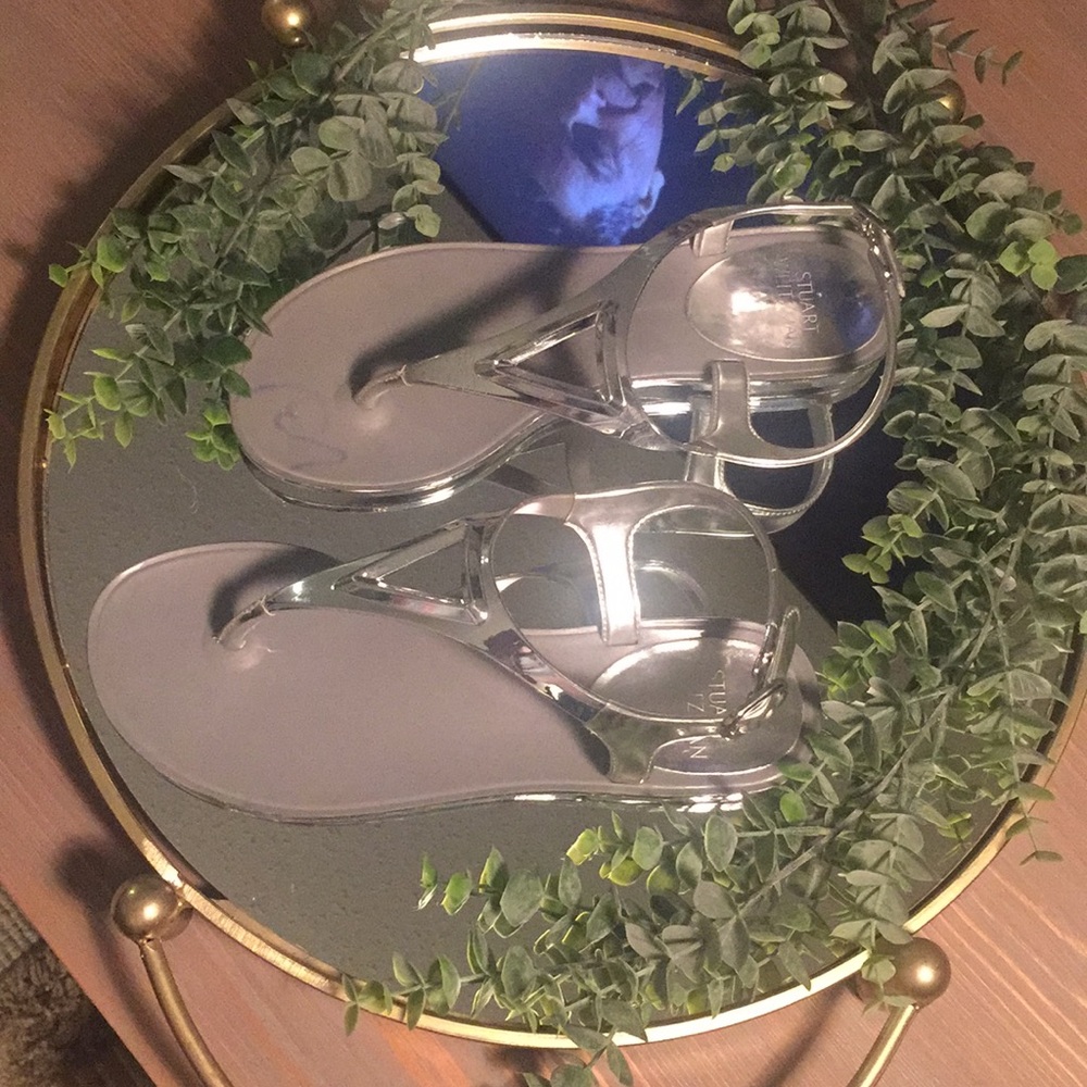 Stuart Weitzman Silver Flip Flops